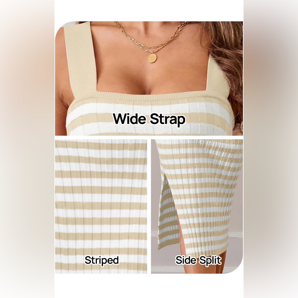 🆕Bodycon Midi Sleeveless Striped Ribbed Knit Party Sweater Dress - Picture 3 of 4